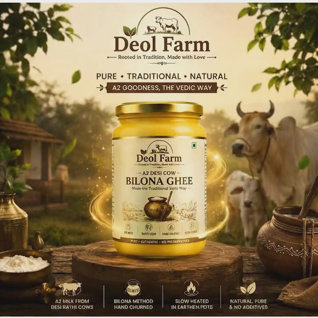 Deol Farm Certified A2 Gir Cow Ghee| Grassfed, Pure & Healthy | Curd-Churned | Premium Glass Bottle | 100% Natural & Lab-Tested | Rich in Nutrition